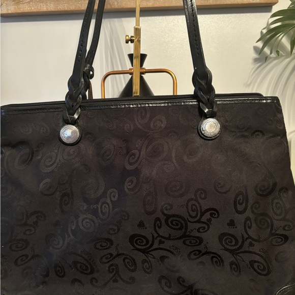 Brighton Black Canvas Leather Trim Tote Bag w/ Charm - Picture 3 of 8